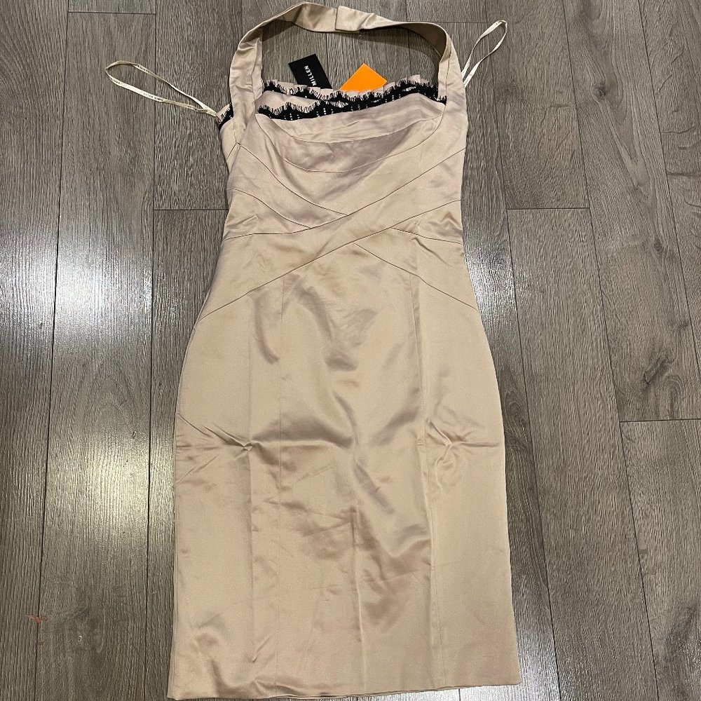 karen millen beige satin pencil dress